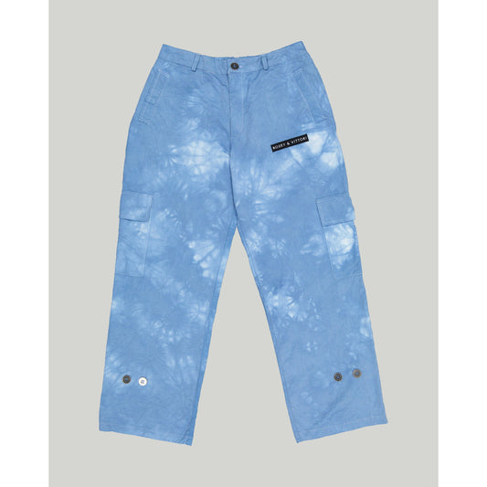 Cargo Pants in White with Blue Crush Dye