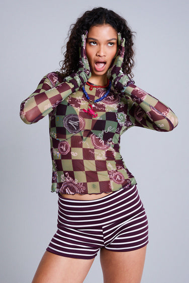 Amore Printed Mesh Tee with Matching Gloves