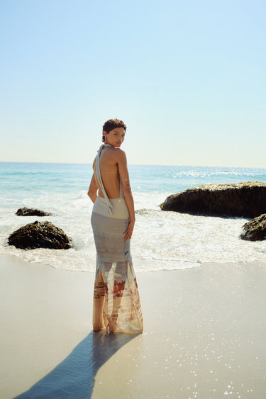 Alla Spiaggia Mesh Plunging Neckline Dress