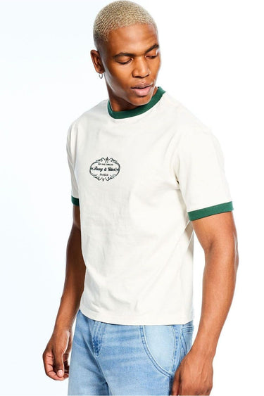 Cream & Green Ringer Tee
