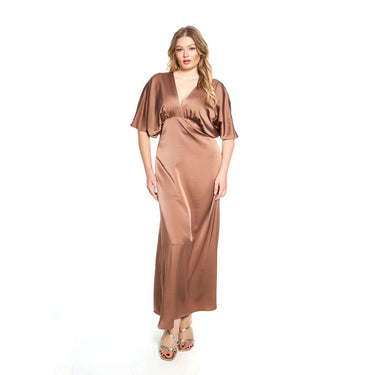 Choc Mousse Short Sleeve Satin Formal Dress