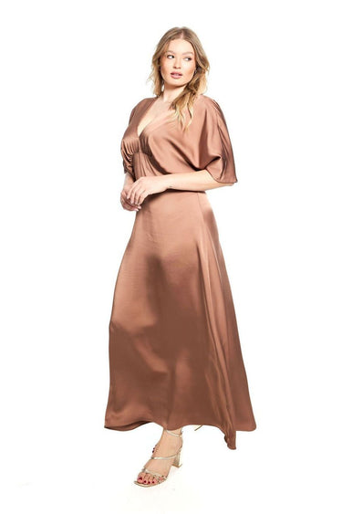 Choc Mousse Short Sleeve Satin Formal Dress