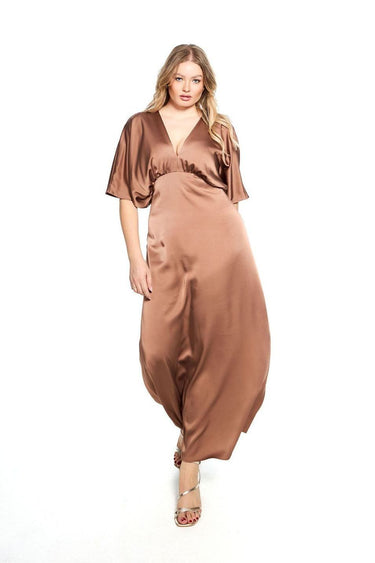 Custom Short Sleeve Satin Formal Dress