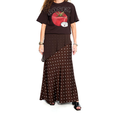 Brown & Cream Polka Dot Satin Layered Skirt