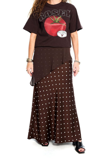 Brown & Cream Polka Dot Satin Layered Skirt