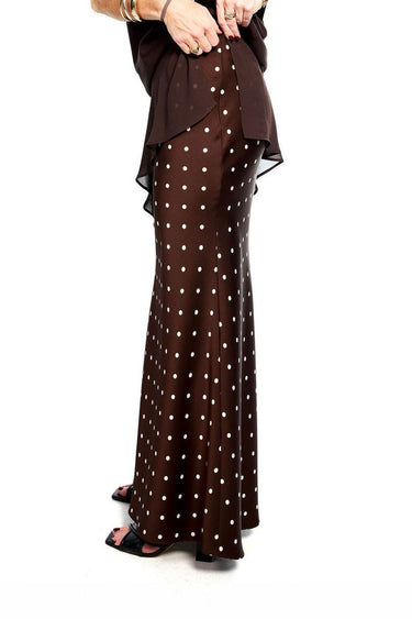 Brown & Cream Polka Dot Satin Layered Skirt