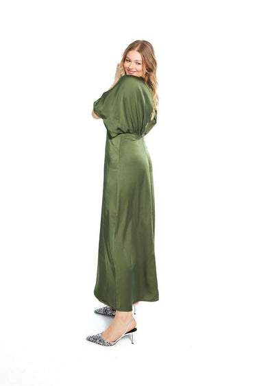 Bronze Green Short Sleeve Satin Formal Dress