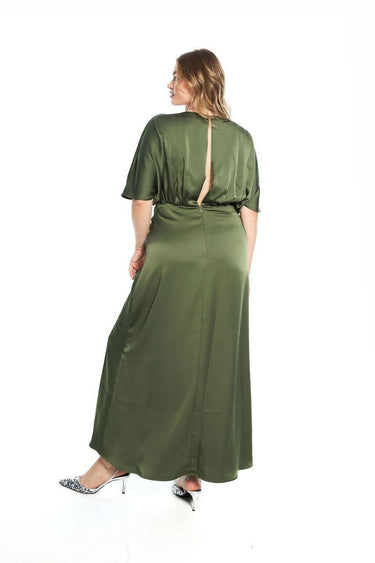 Bronze Green Short Sleeve Satin Formal Dress