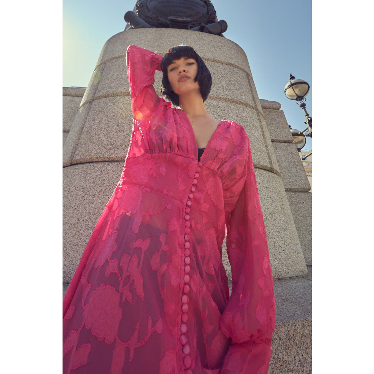 Yoryu Button Front Dress in Fuchsia
