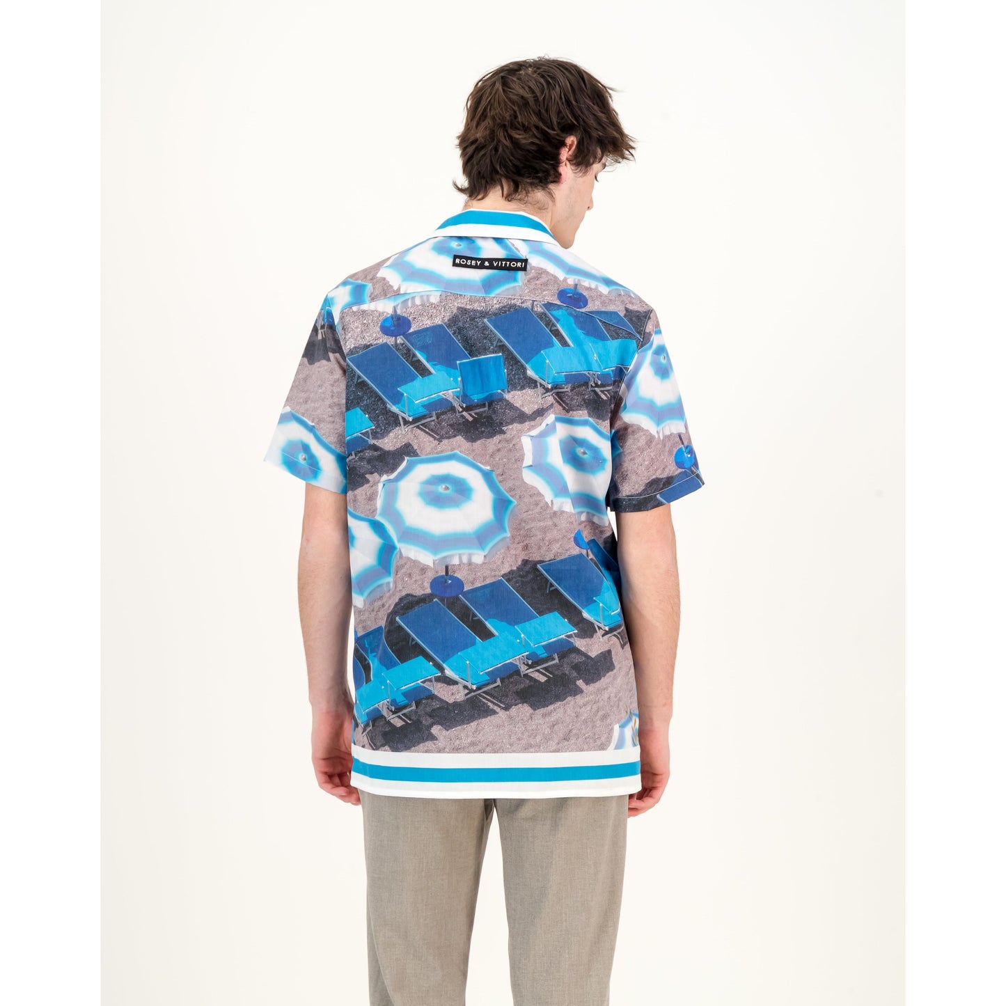 Border Print Shirt - Blue & White Umbrella Print