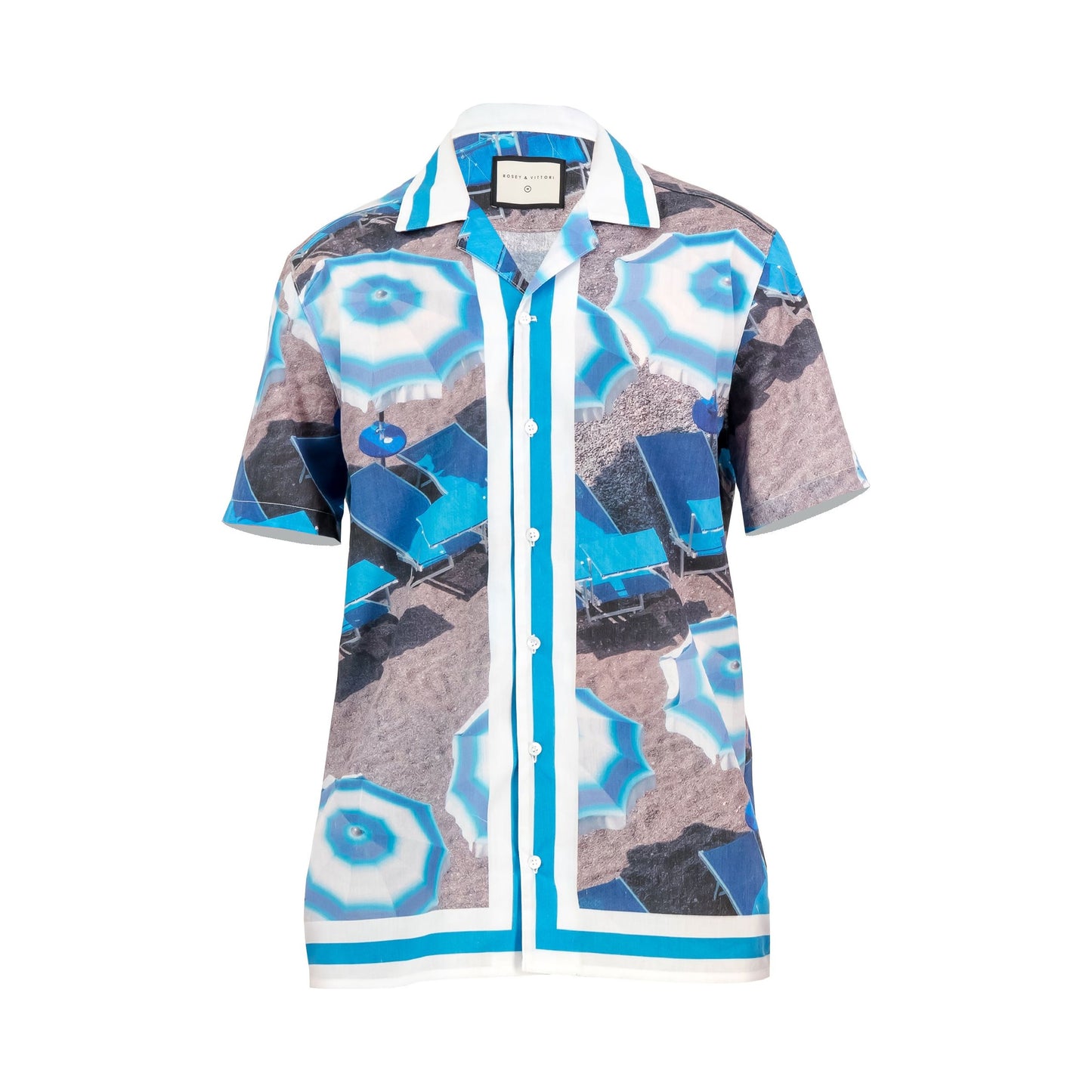 Border Print Shirt - Blue & White Umbrella Print