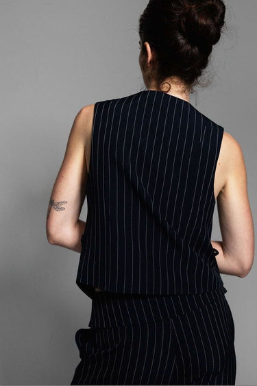Navy Pinstripe Asymmetrical Waistcoat