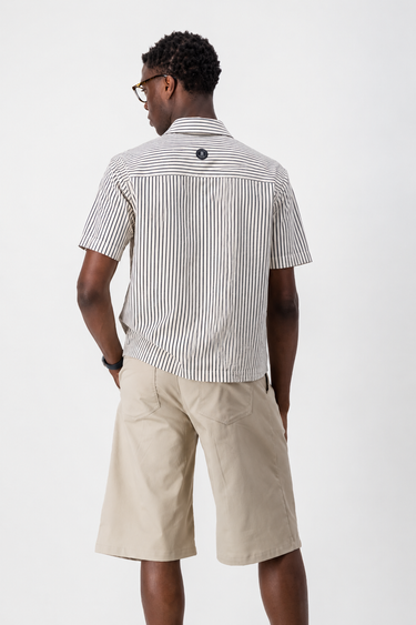 Club Capri Black & Stone Pinstripe Cropped Shirt