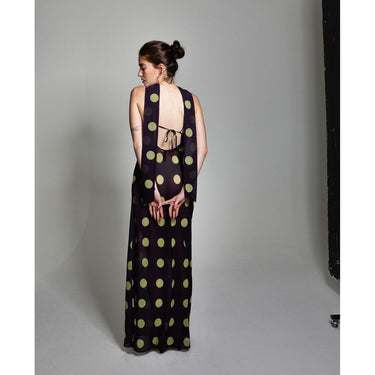 Aubergine & Lime Polka Dot Sheer Cowl neck Dress