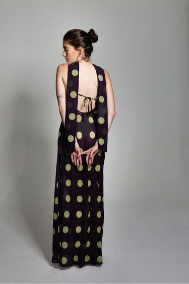Aubergine & Lime Polka Dot Sheer Cowl neck Dress