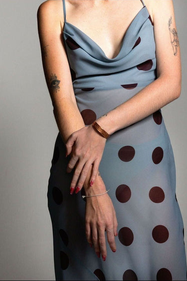 Powder Blue & Aubergine Polka Dot Sheer Cowl neck Dress