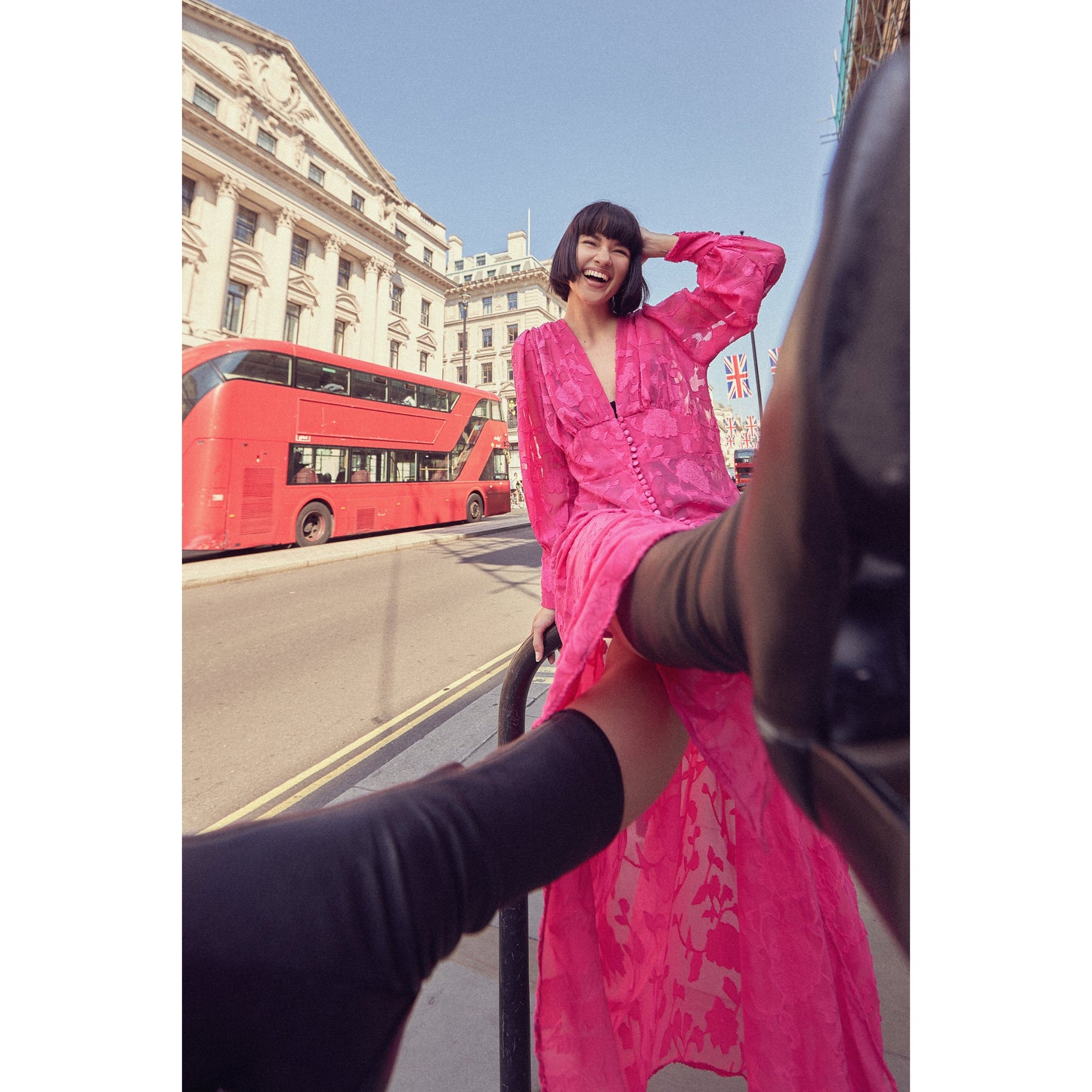 Yoryu Button Front Dress in Fuchsia