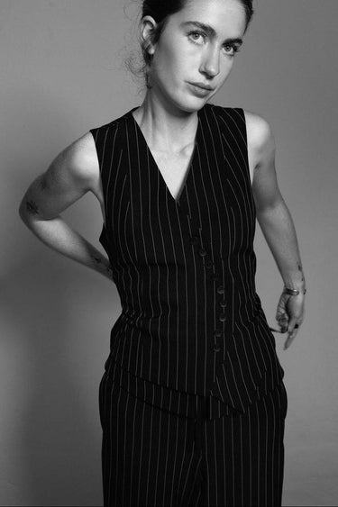 Navy Pinstripe Asymmetrical Waistcoat