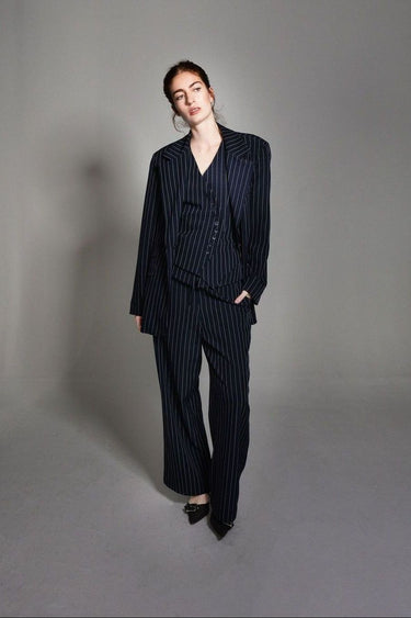 Navy Pinstripe Pants