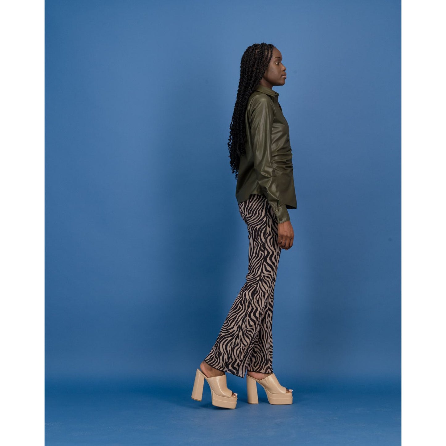 PU Ruched Shirt in Khaki