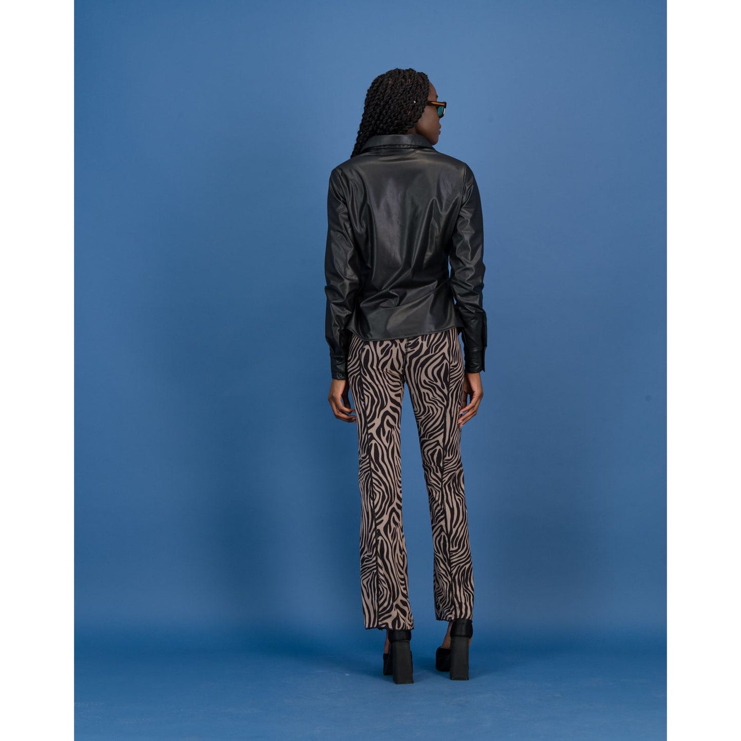 PU Ruched Shirt in Black