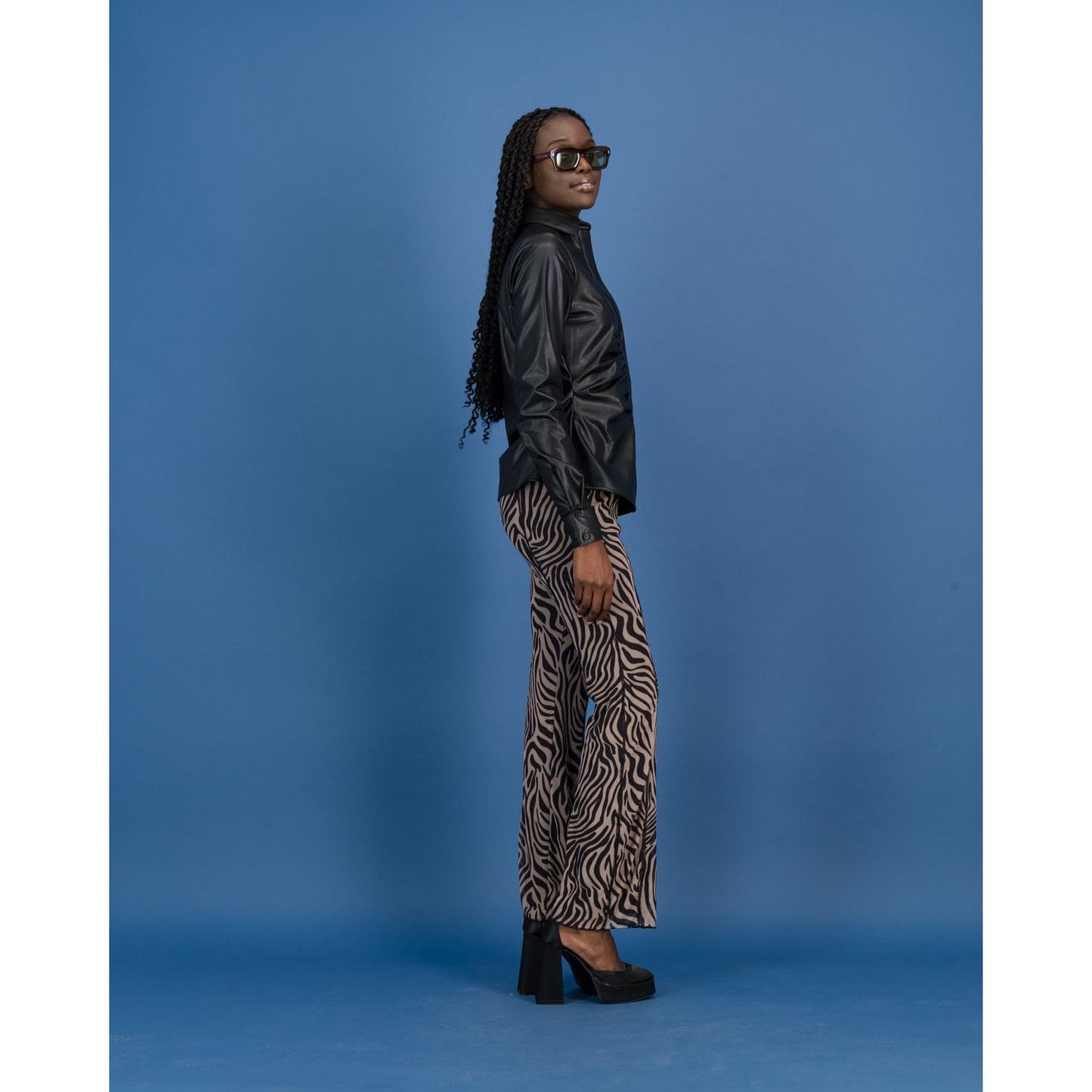 PU Ruched Shirt in Black