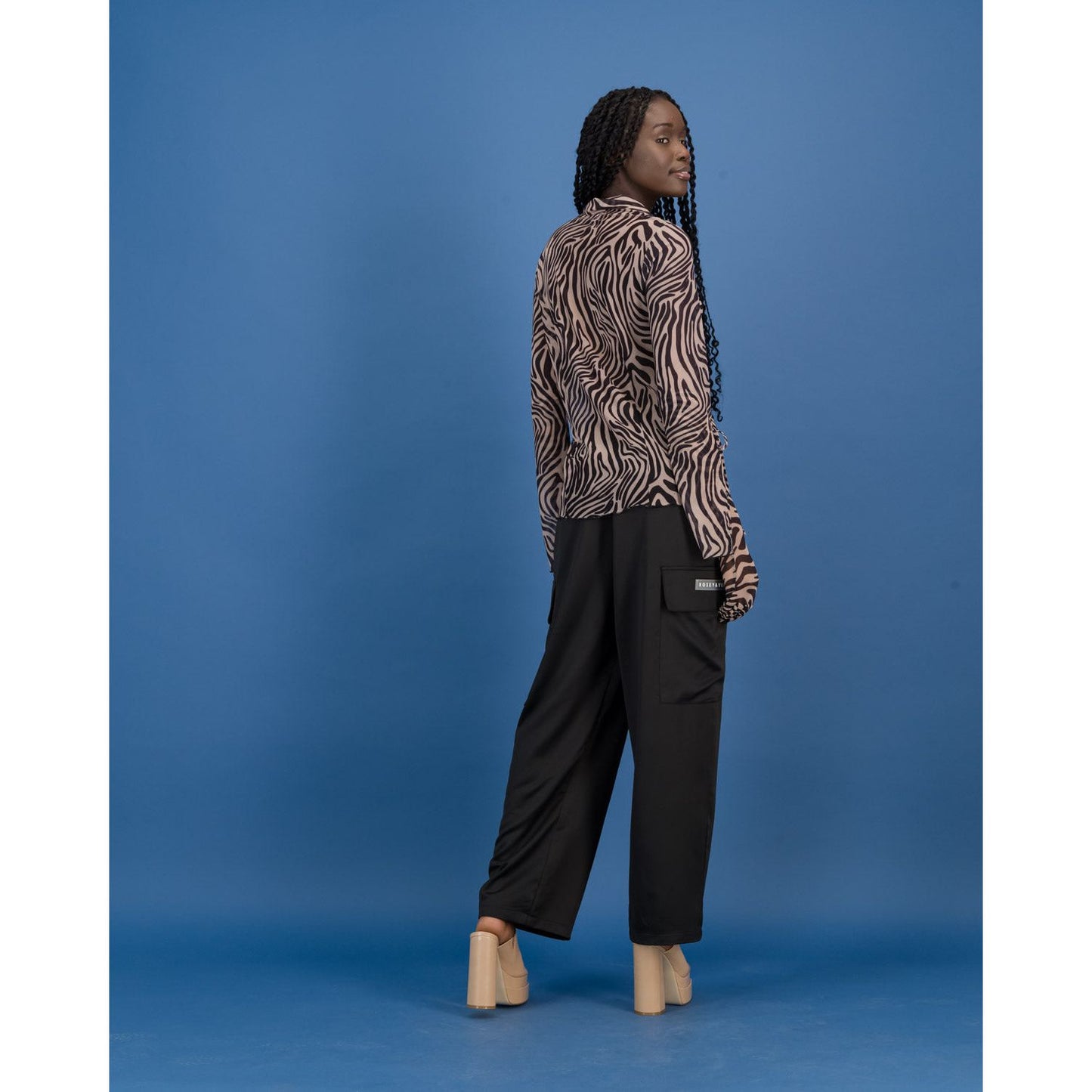 Tie Front Sheer Shirt in Cream Zebra Print