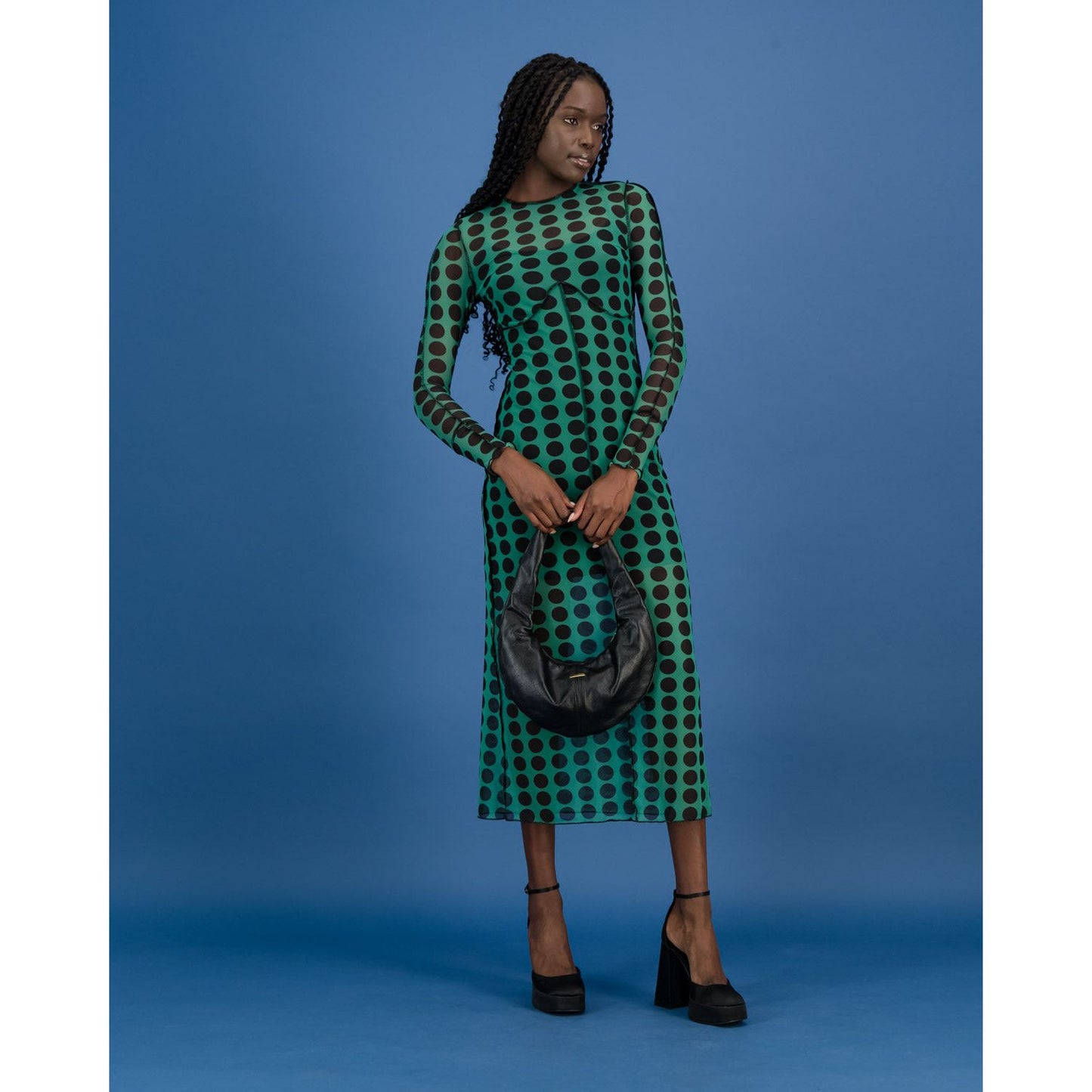 Underbust Cutline Dress & Cami - Green Polka Dot