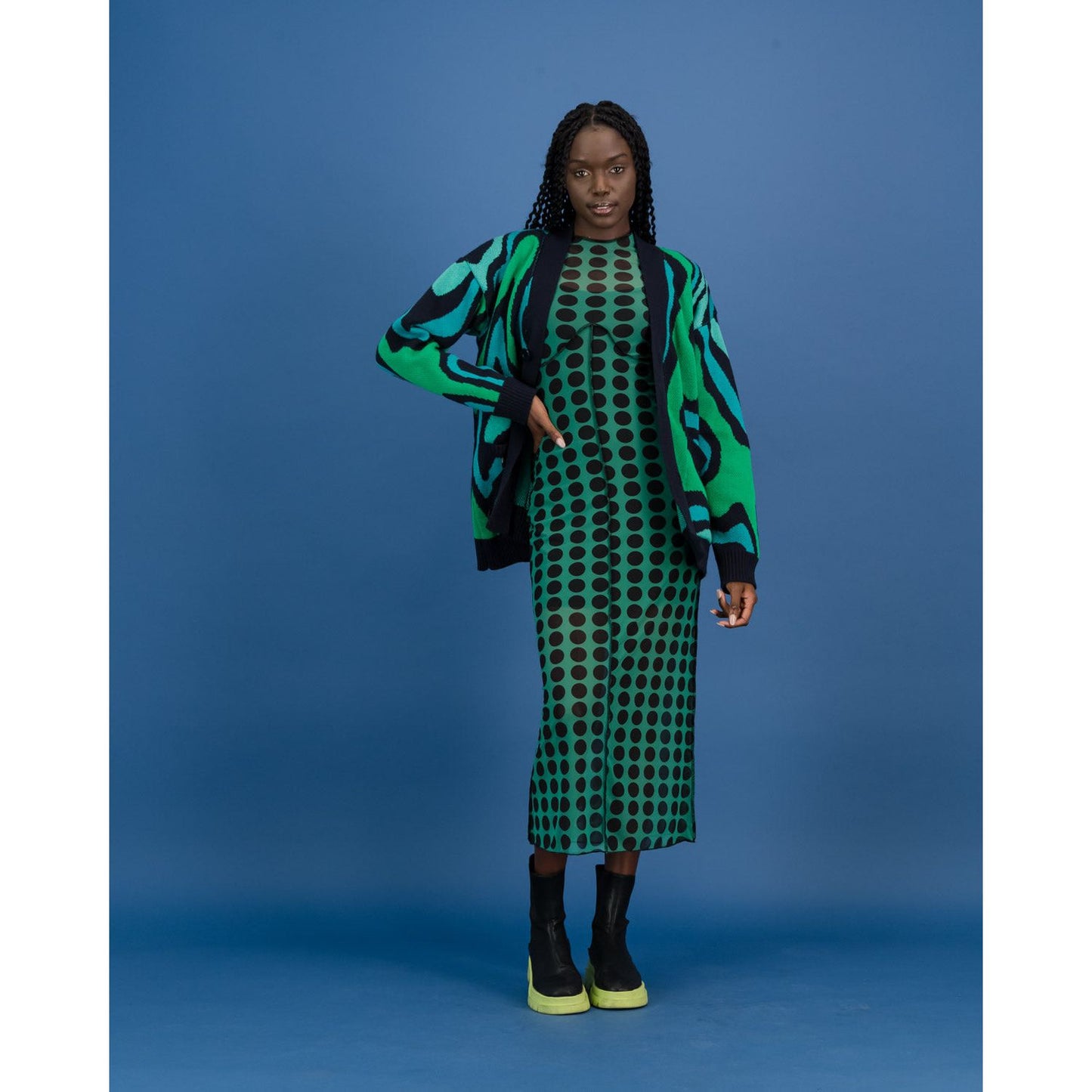 Underbust Cutline Dress & Cami - Green Polka Dot