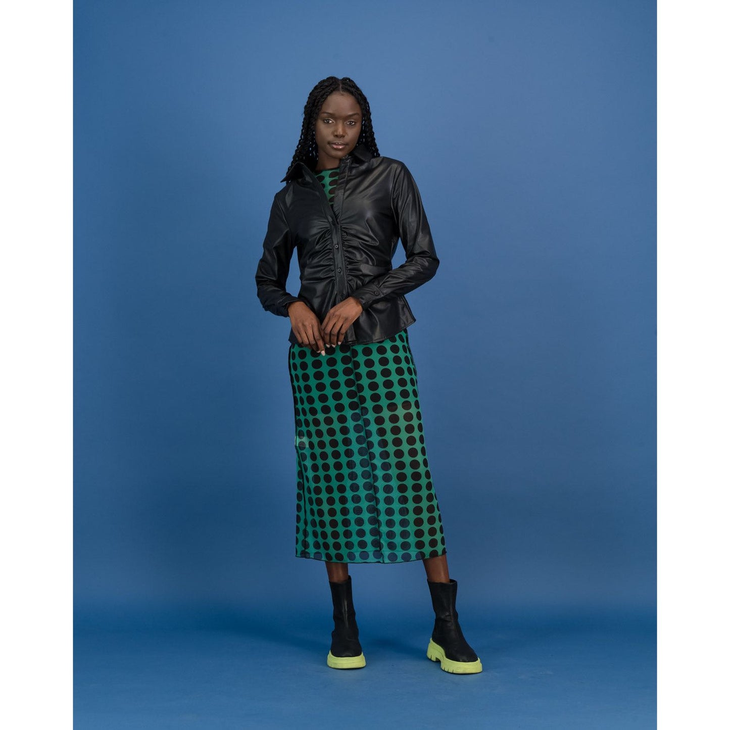 Underbust Cutline Dress & Cami - Green Polka Dot