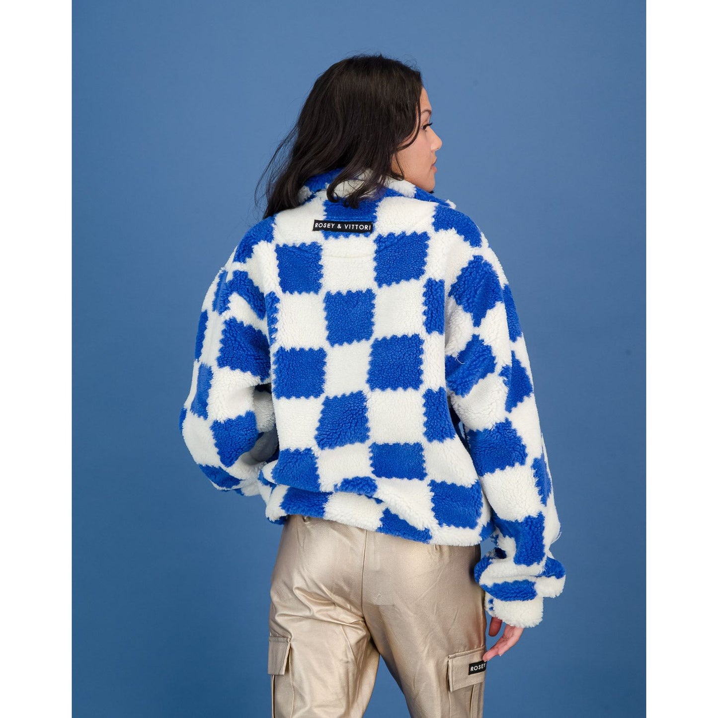 Sherpa Pull Over Sweater in Blue & White Check