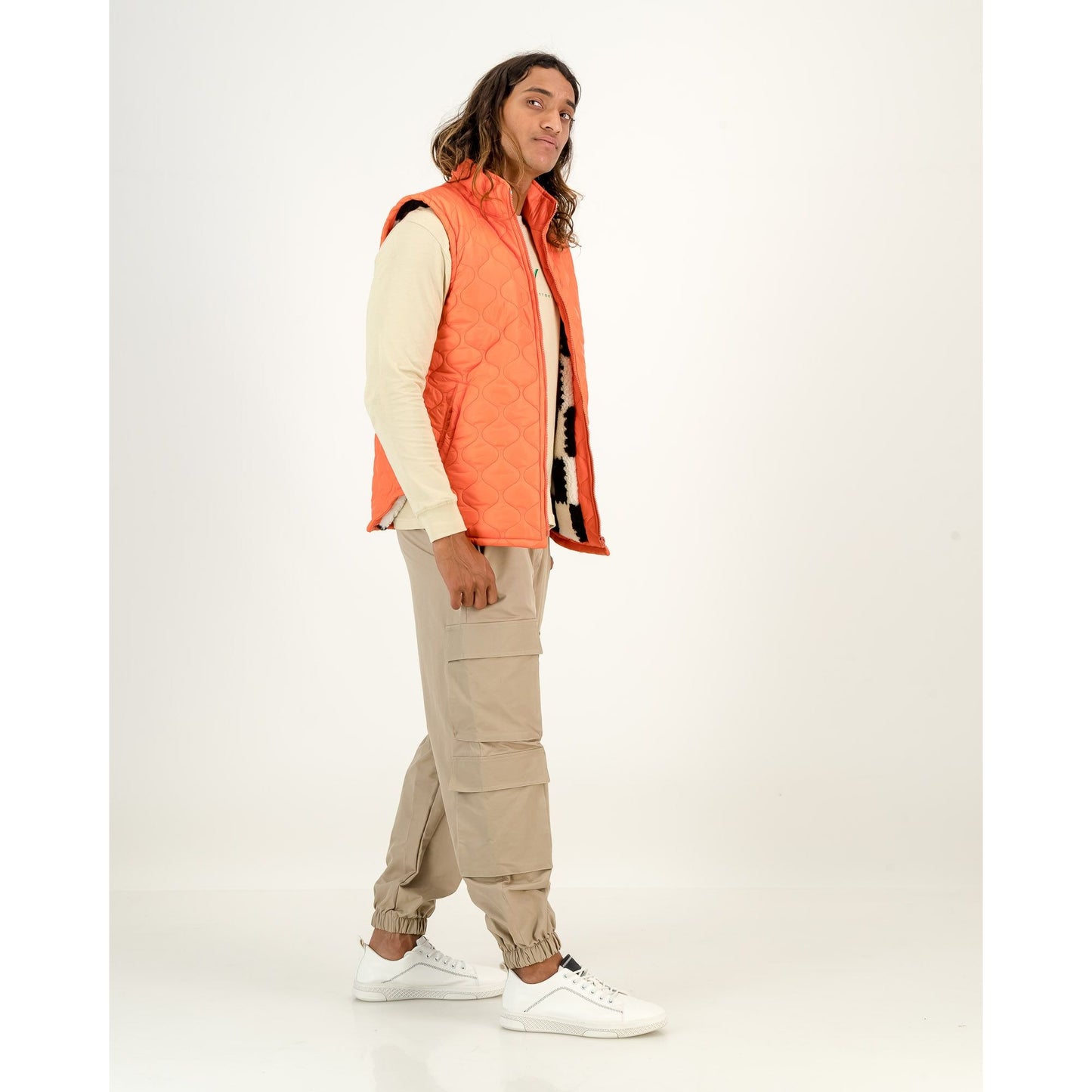 Sleeveless Puffer Jacket in Orange