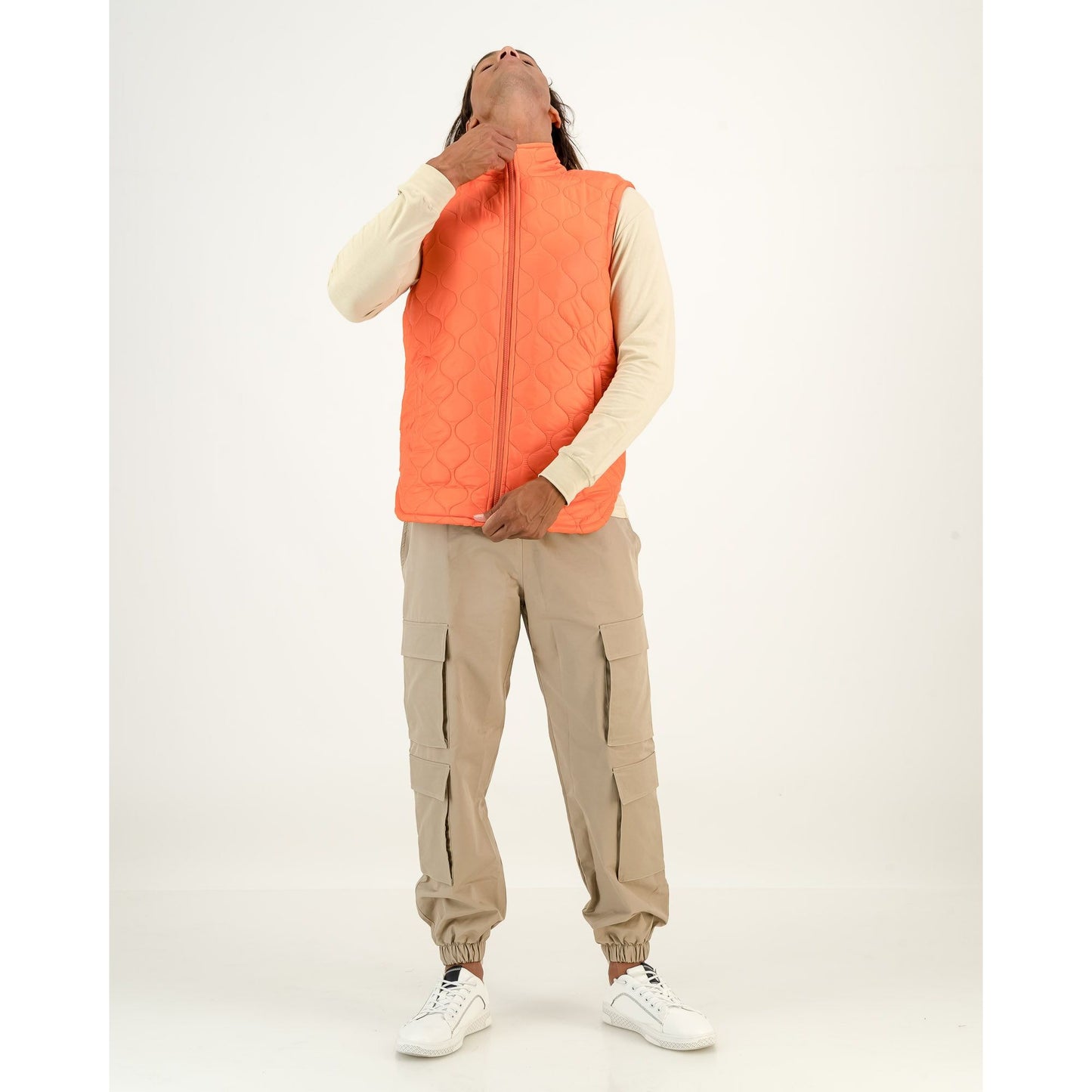 Sleeveless Puffer Jacket in Orange