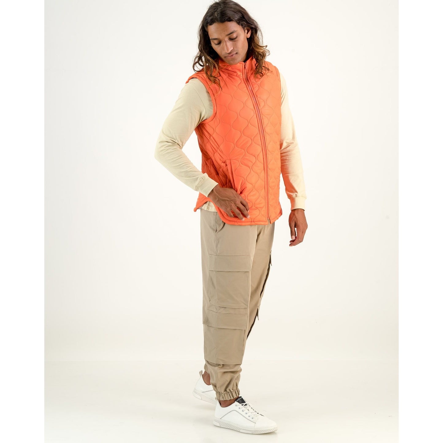 Sleeveless Puffer Jacket in Orange