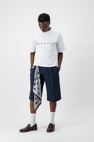 Navy Pinstripe Bermuda Shorts
