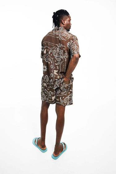 Brown Bandana Print Mens Shirt