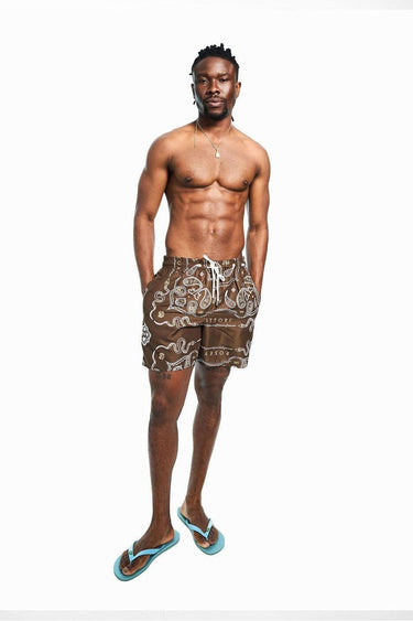 Brown Bandana Print Mens Shorts