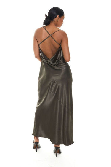 Custom Satin Cowl Neck Dress