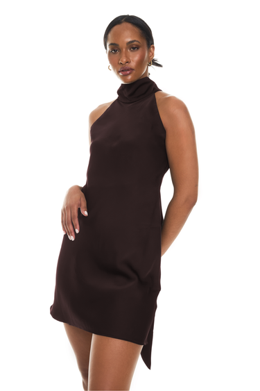 Chocolate Mini Halter Neck Dress