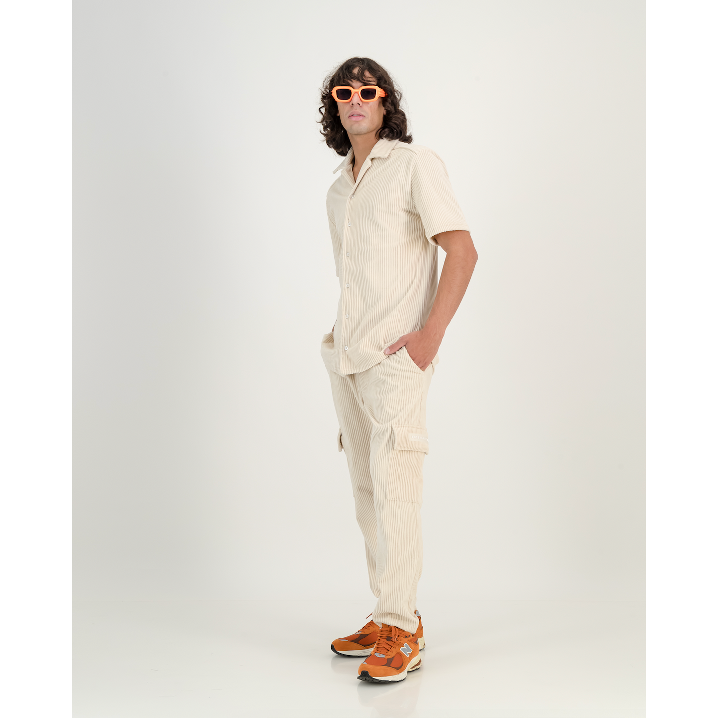 Stretch Corduroy Cap Sleeve Shirt in Pearl