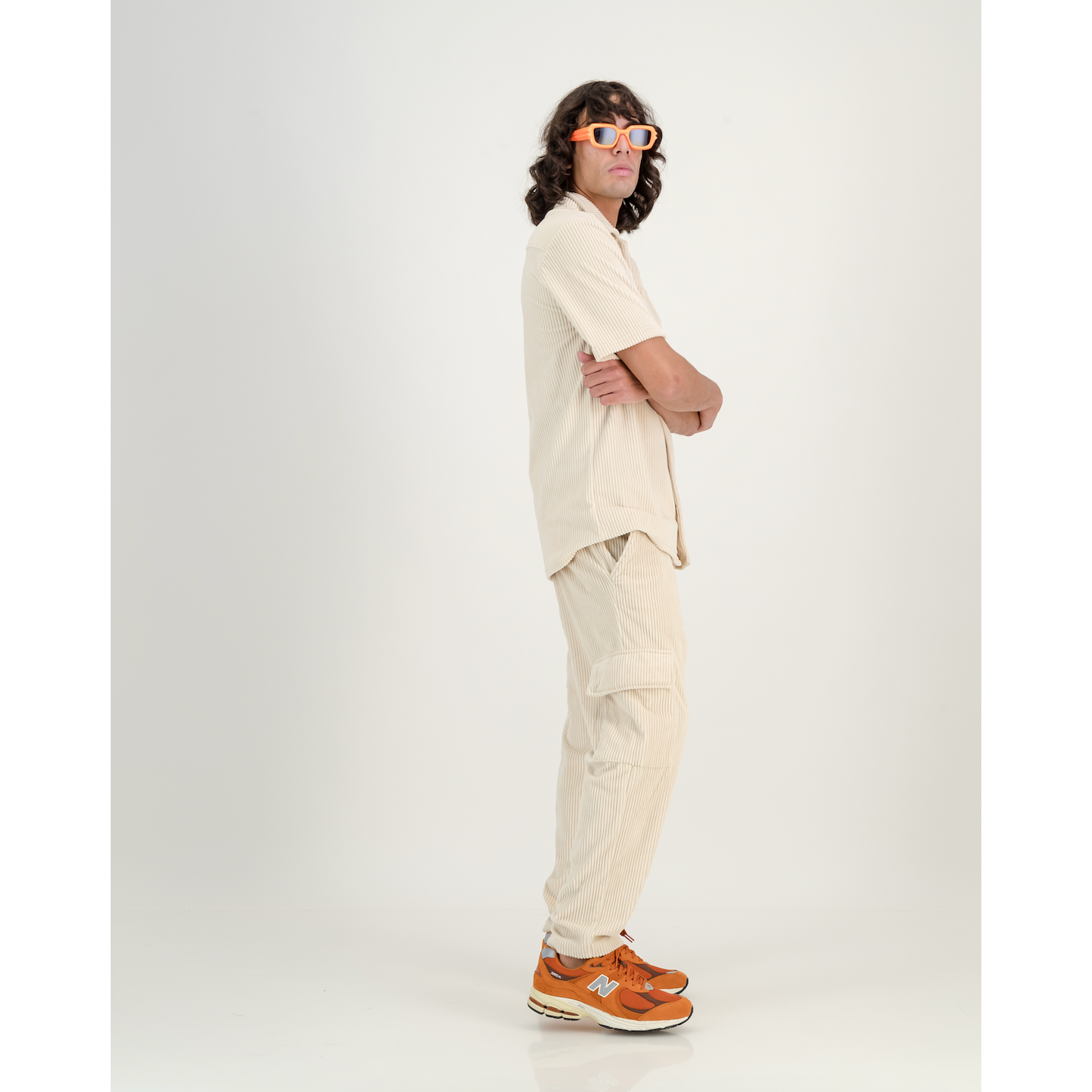 Stretch Corduroy Cap Sleeve Shirt in Pearl