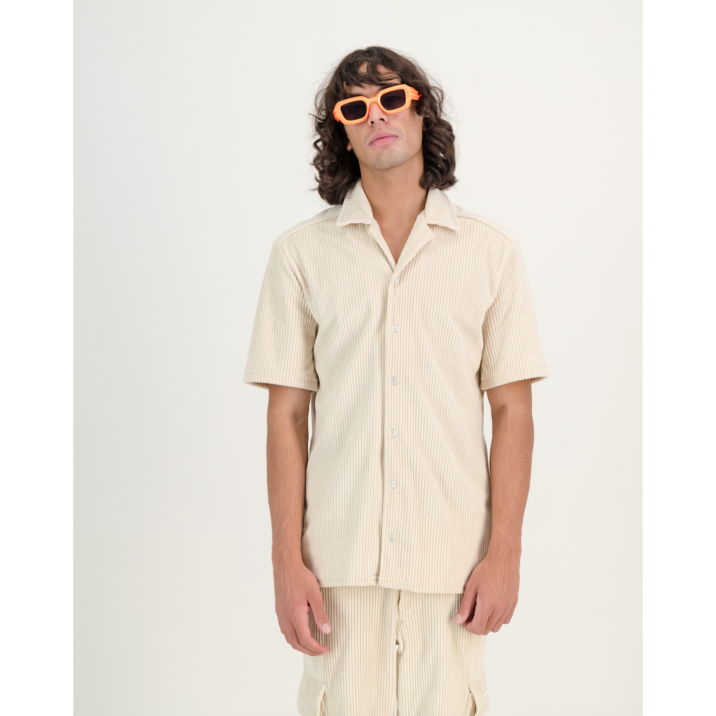 Stretch Corduroy Cap Sleeve Shirt in Pearl
