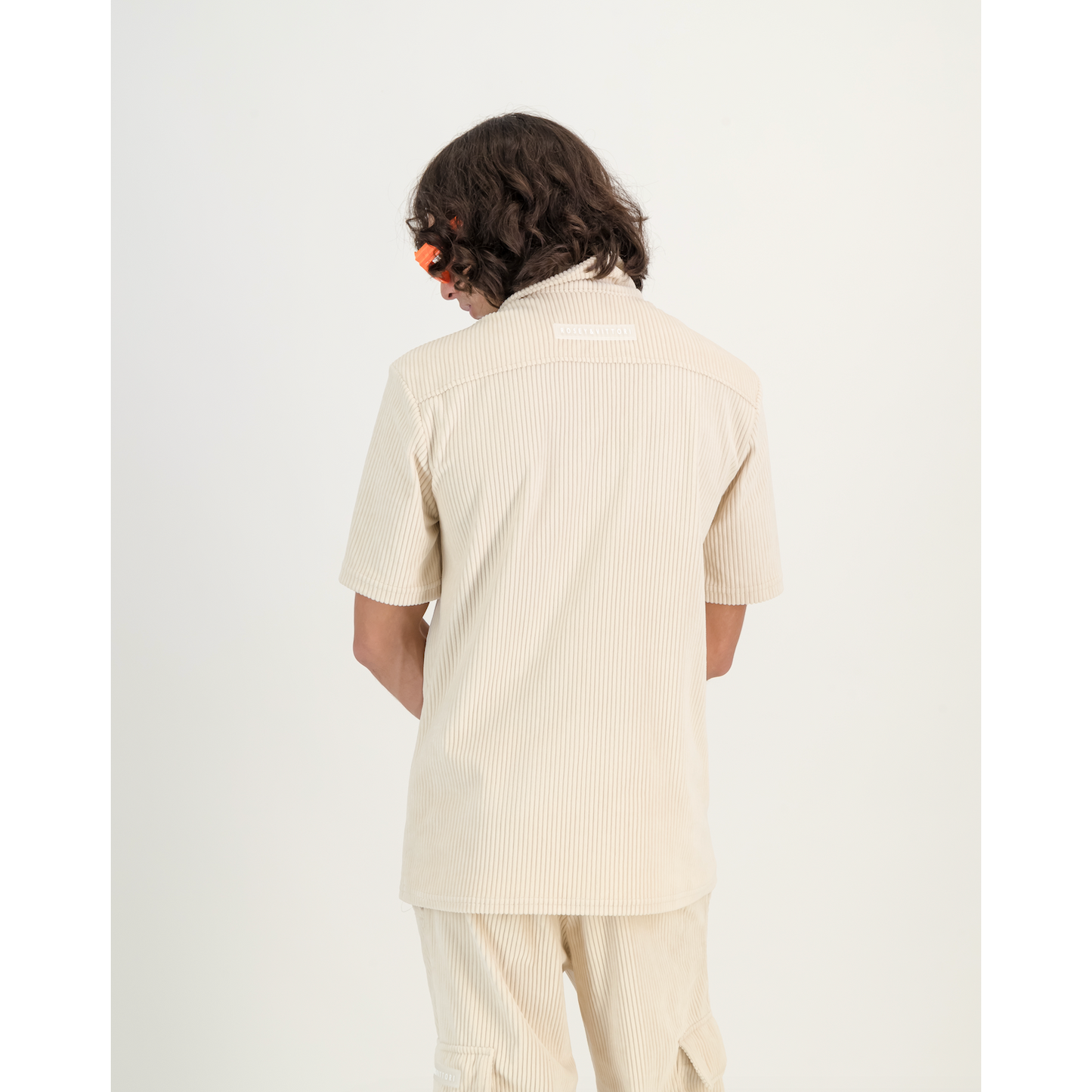 Stretch Corduroy Cap Sleeve Shirt in Pearl