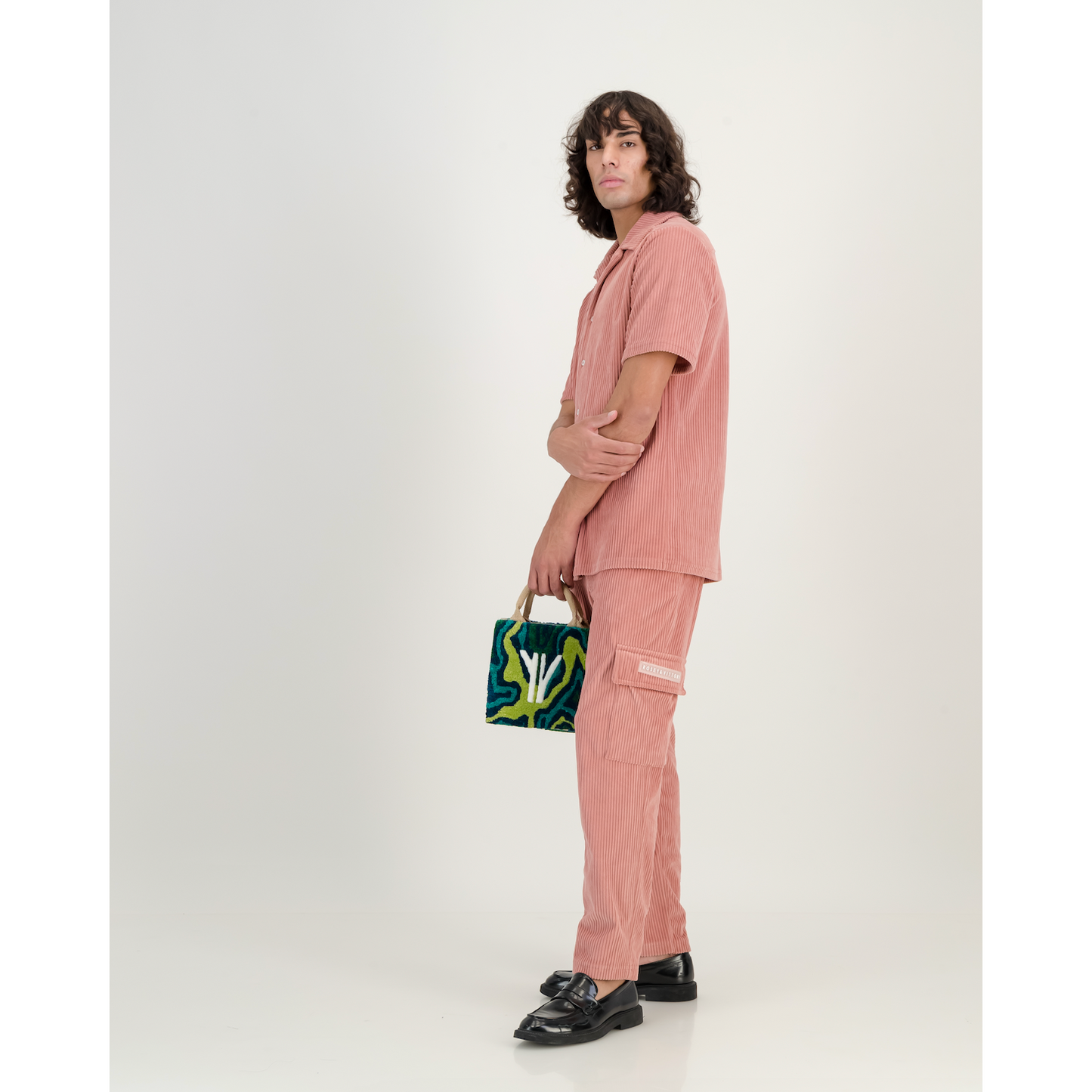 Stretch Corduroy Cap Sleeve Shirt in Blush Pink