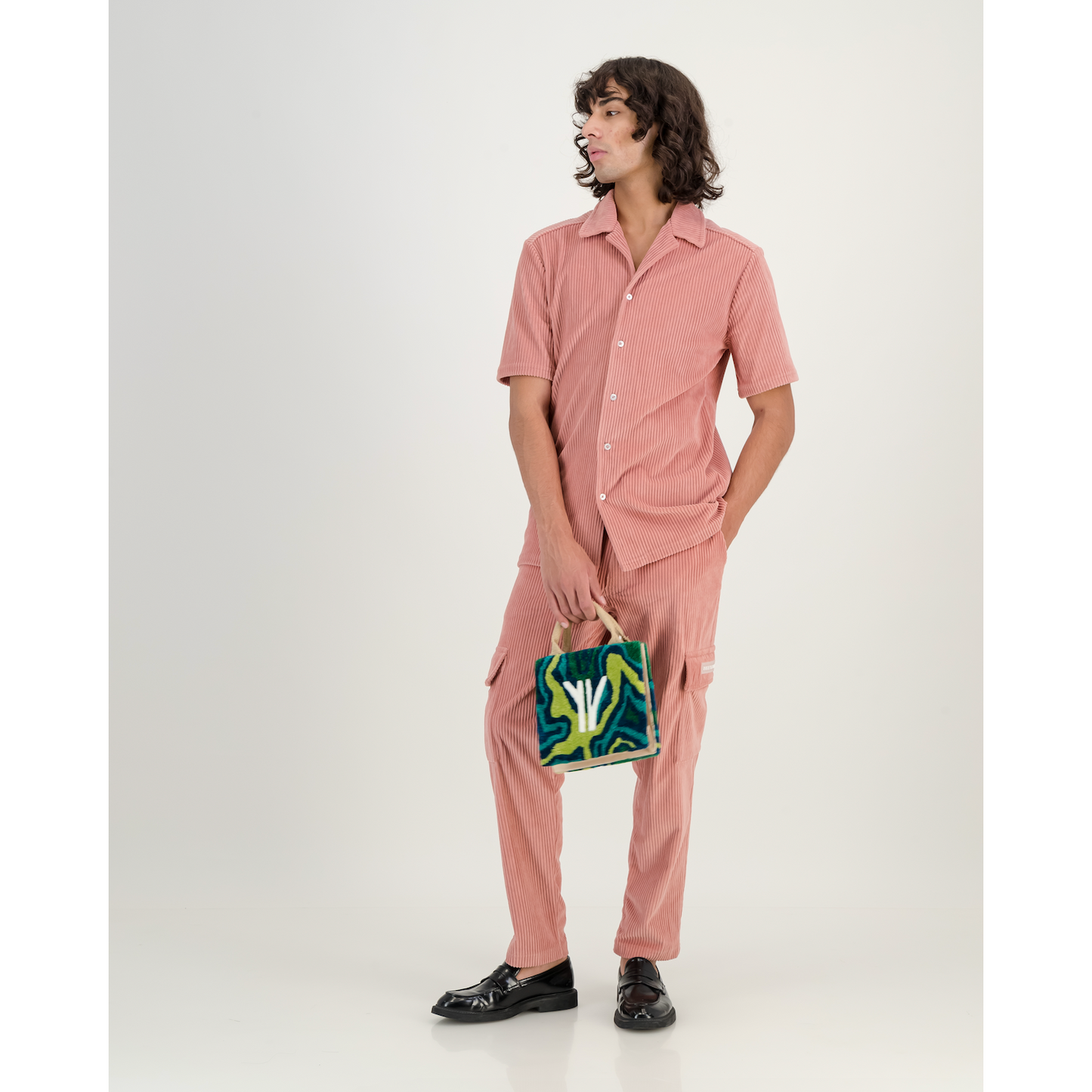 Stretch Corduroy Cap Sleeve Shirt in Blush Pink