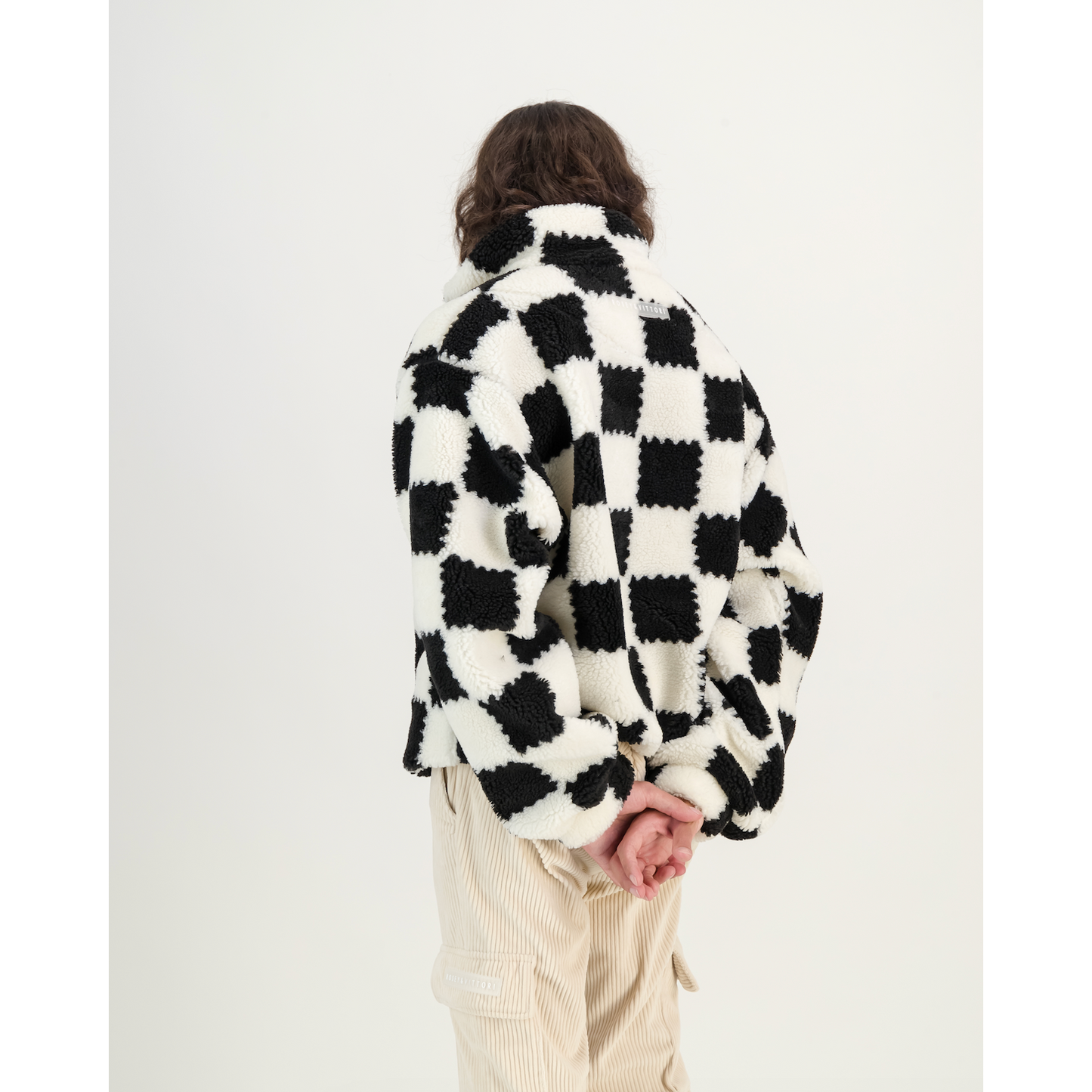 Sherpa Pull Over Sweater in Black & White Check