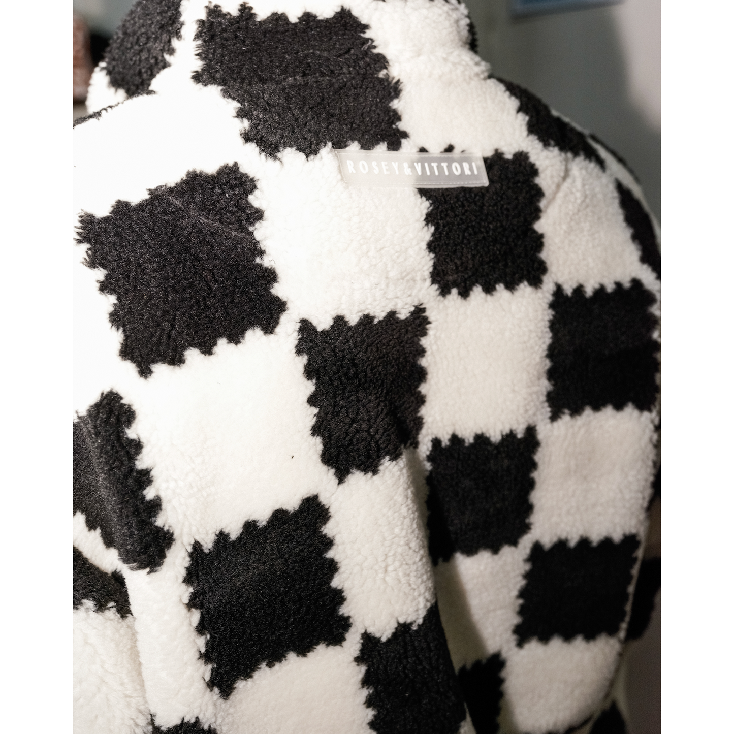 Sherpa Pull Over Sweater in Black & White Check