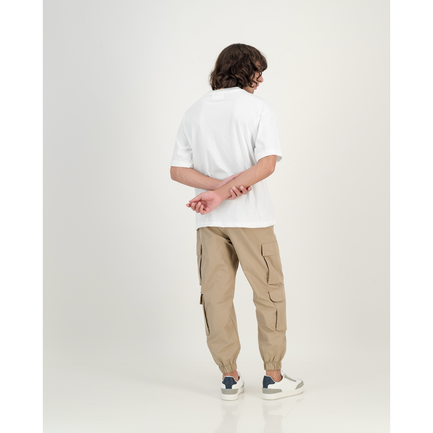 Elasticated Cuff Pull On Cargo Pants in Khaki