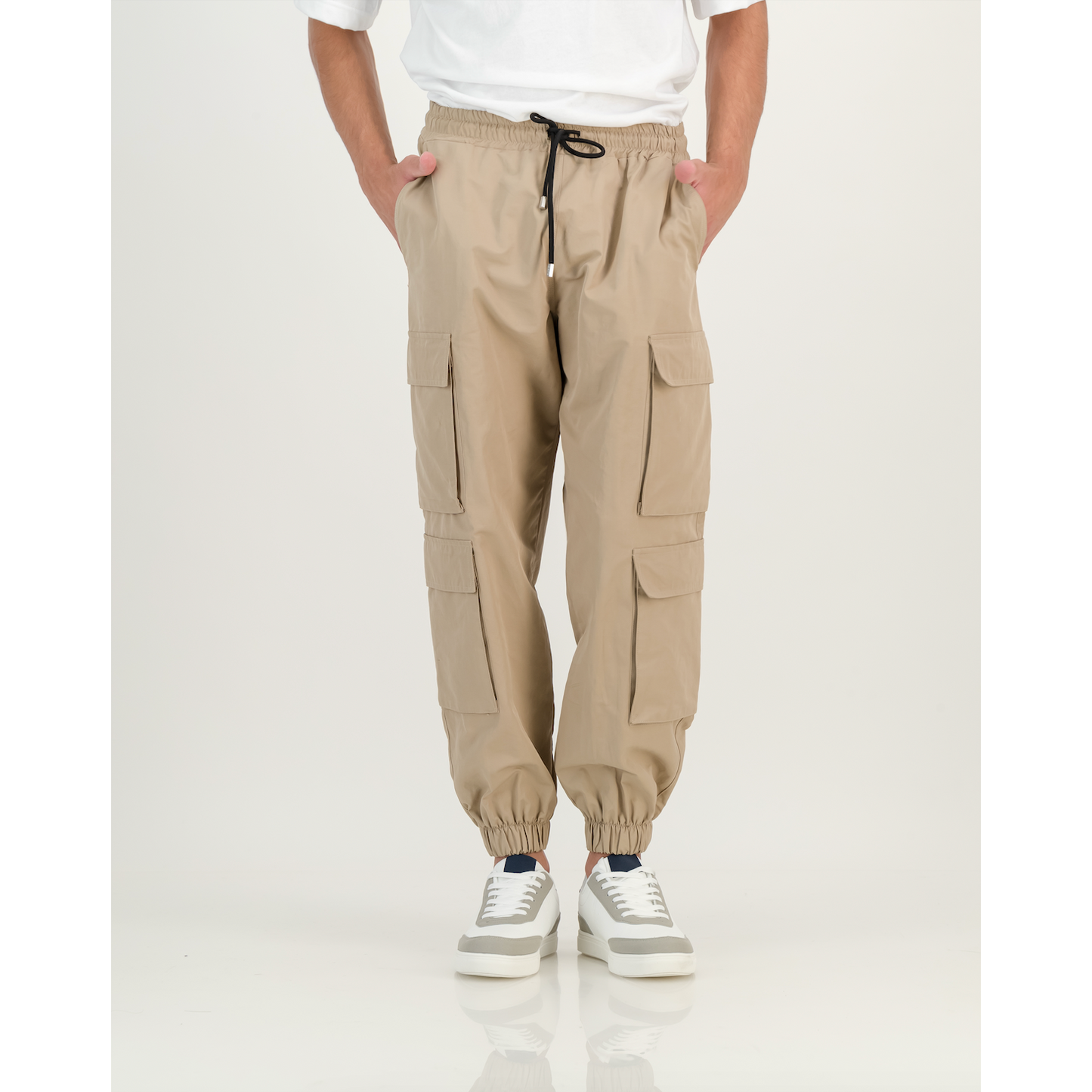 Elasticated Cuff Pull On Cargo Pants in Khaki