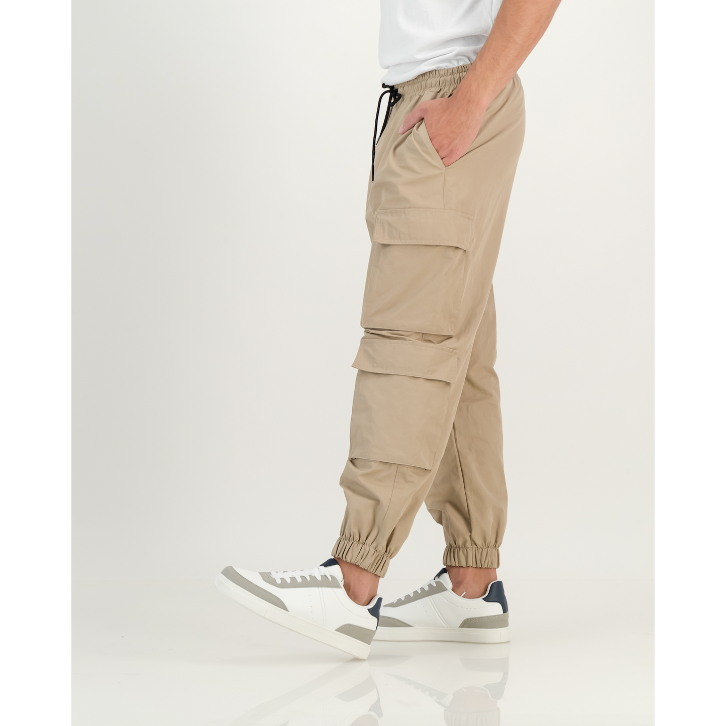 Elasticated Cuff Pull On Cargo Pants in Khaki